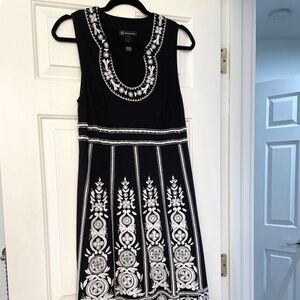 INC Black Knit with White Embroidery Dress Size L